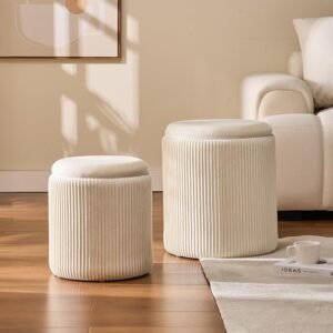 BLEXA Storage Upholstered Multifunctional Ottoman (Set of 2) | Elegant Bouclé Ottoman with Hidden Storage for Living Room & Bedroom