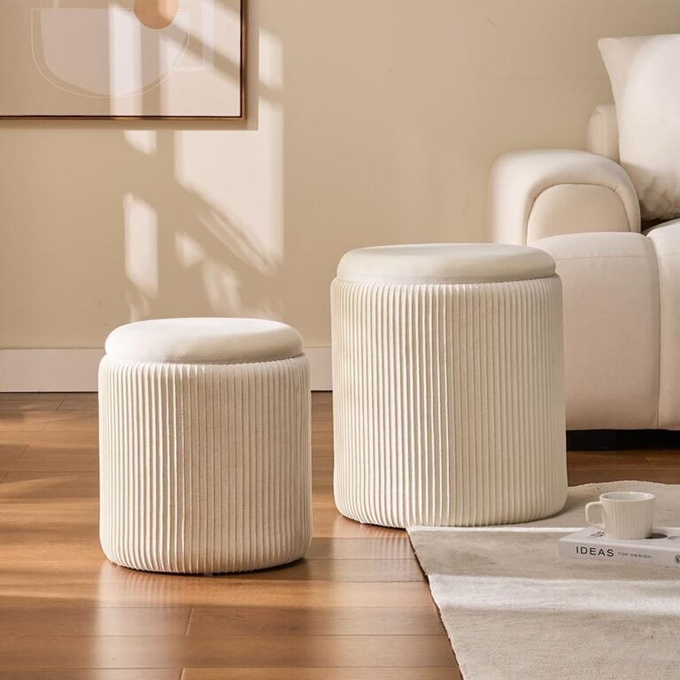 Product Reviews 3 BLEXA Storage Upholstered Multifunctional Ottoman (Set of 2) | Elegant Bouclé Ottoman with Hidden Storage for Living Room & Bedroom